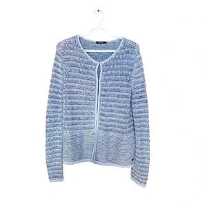 Olsen two-tone  blue knit cardigan, medium weight, cotton & polyester